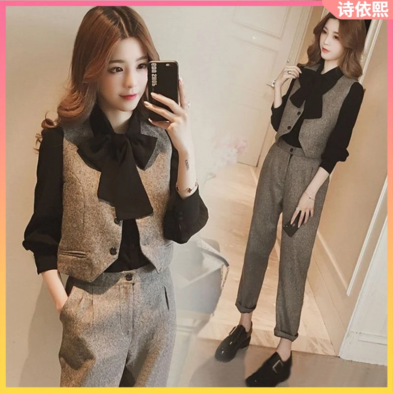 12025新款小个子气质韩版秋装小香风时尚套装女洋气三件套马甲套l