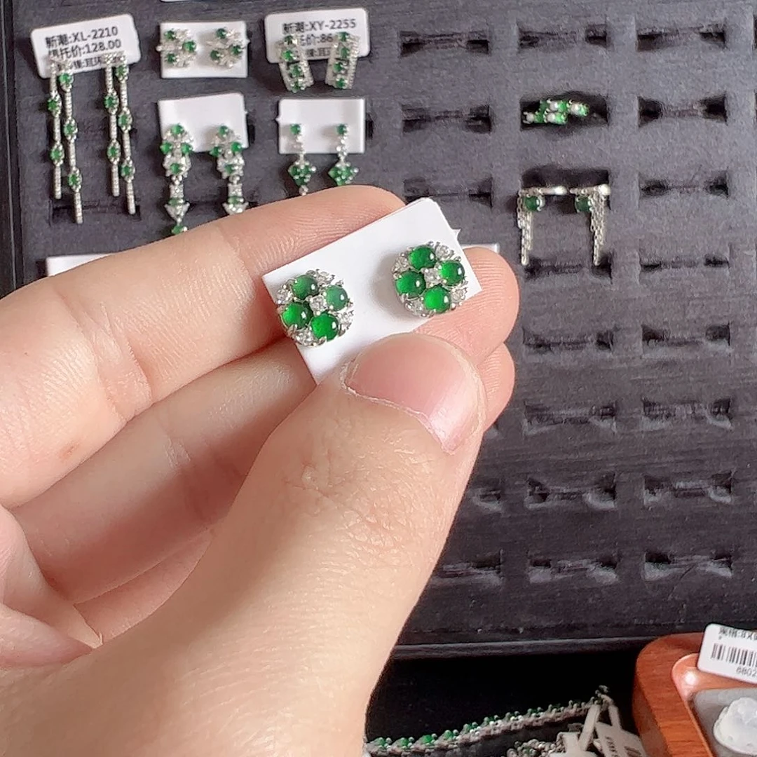 翡翠手链银S925镶嵌菜*天然翡翠