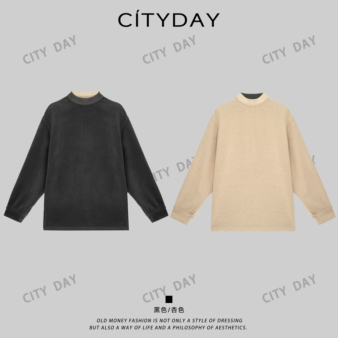 CityDay【楠哥】双面绒·羊毛蚕丝混纺软糯中性长袖T恤 70357