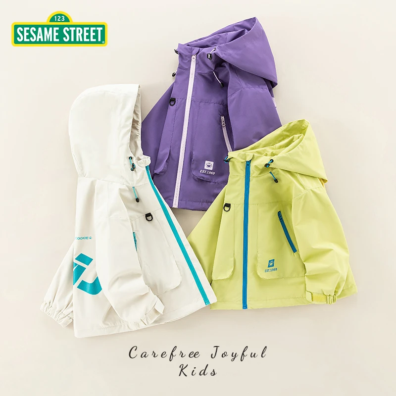 【ZB】芝麻街春季新款儿童撞色连帽净版外套ZMCA011