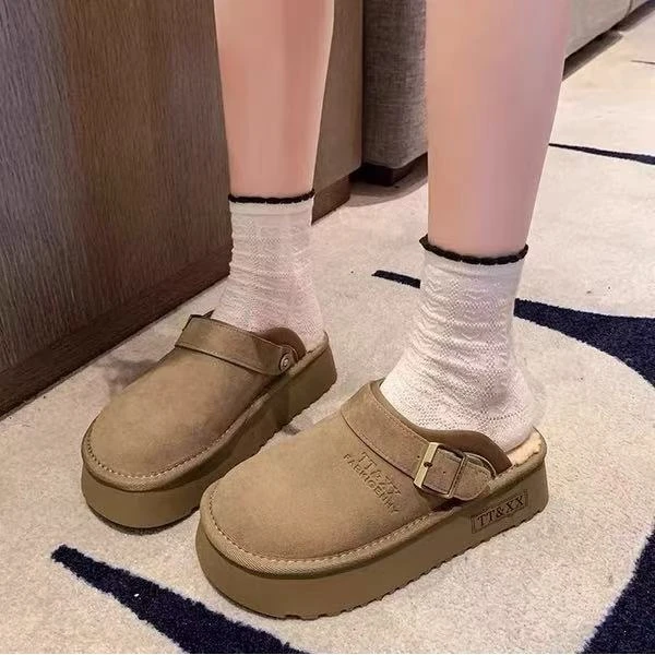 厚底时尚百搭女外穿新款冬季加绒勃肯包头拖鞋2199