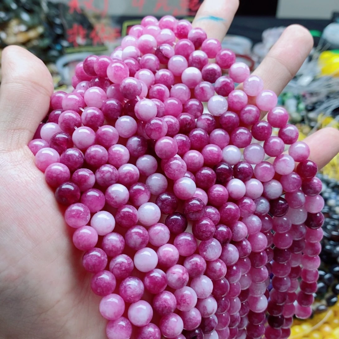未镶嵌玛瑙/玉髓珠宝半成品一条天然8mm冰透桃花玉髓圆珠