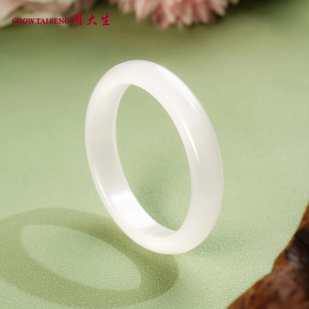 周大生 白月光玉髓手镯冰透荔枝冻玉石玉手镯宽条 Z0SZ008