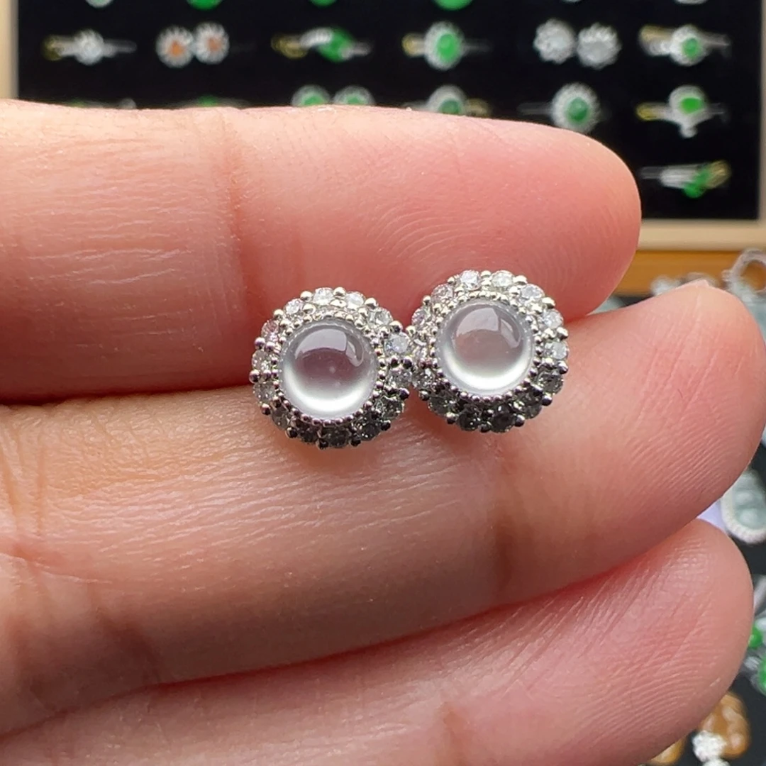 翡翠18K金镶嵌颈饰耳钉