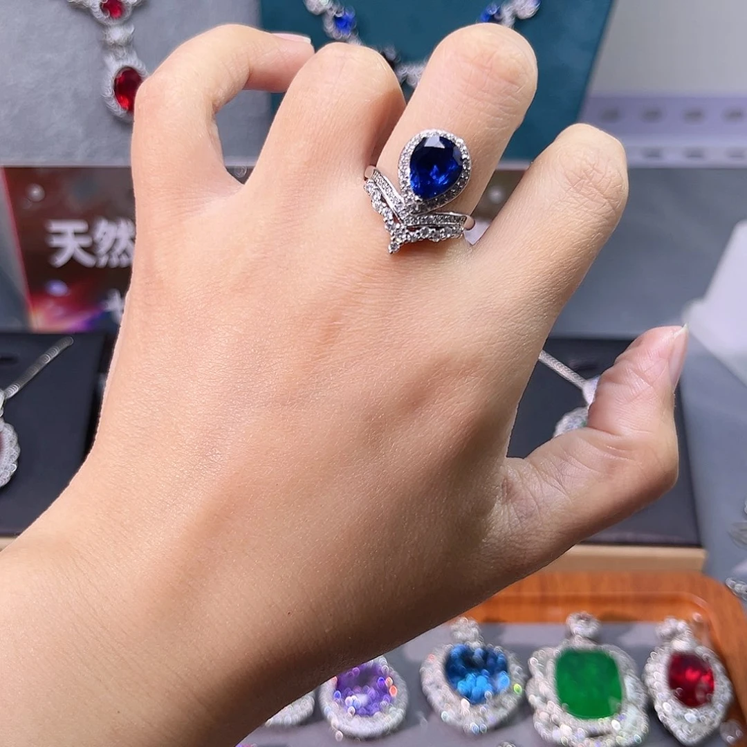 戒指蓝宝石银S925镶嵌21