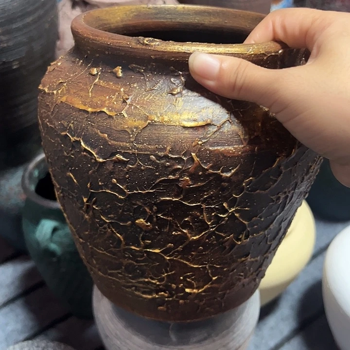 粗陶盆有孔高20口15