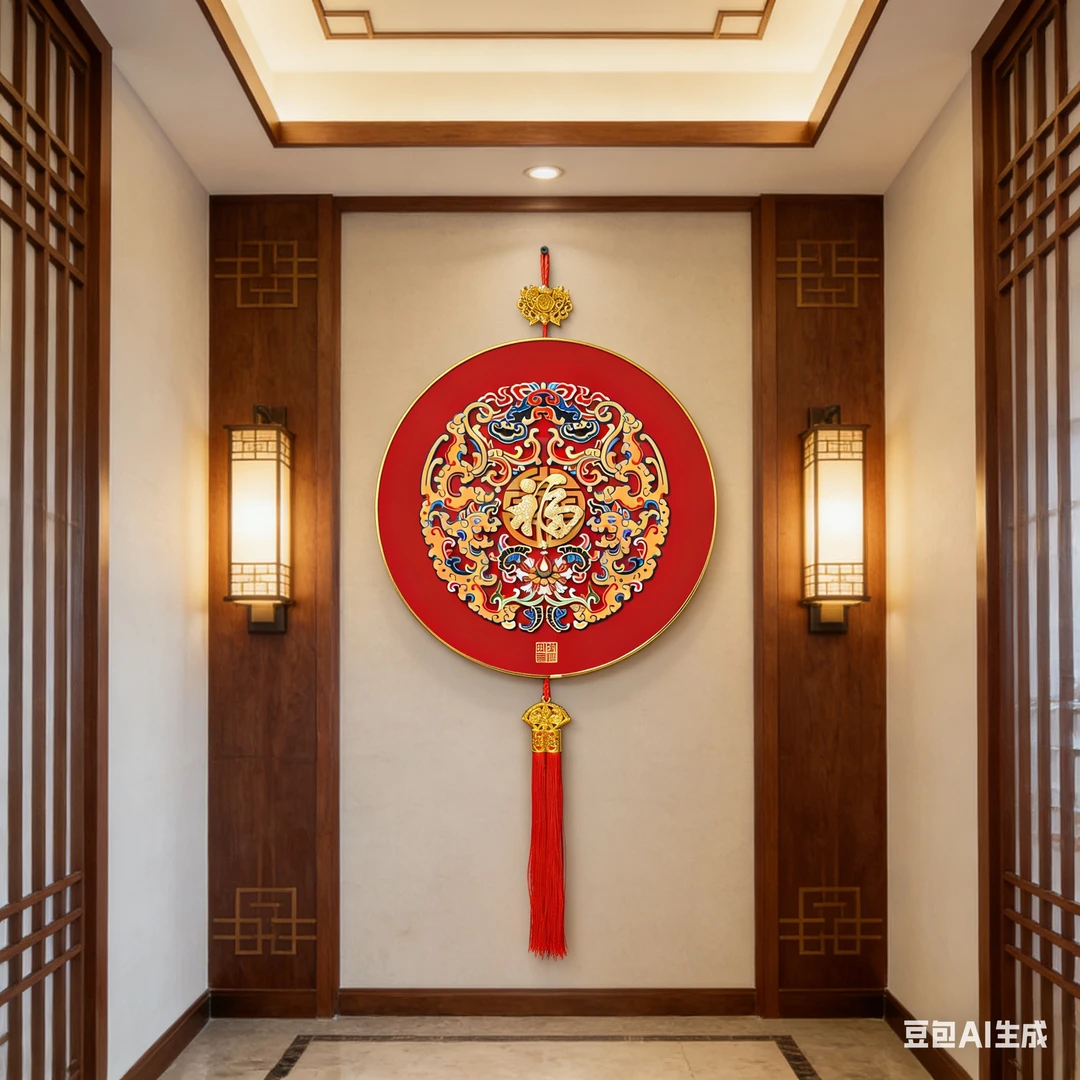 L福字客厅入户玄关装饰画大气餐厅饭厅挂画新款走廊圆形壁画H3