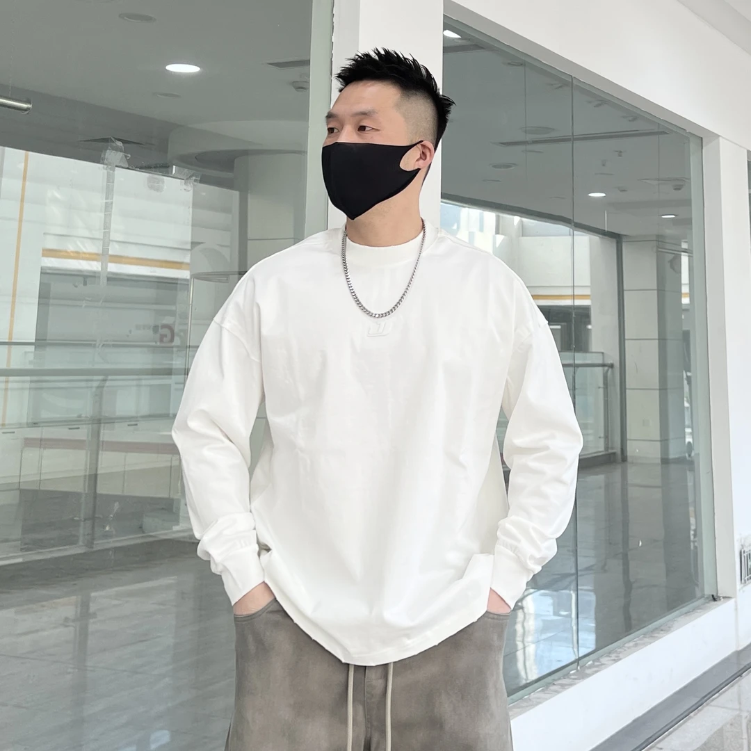 2025春季潮牌男士圆领套头长袖重磅T恤上衣简约百搭休闲宽松设计