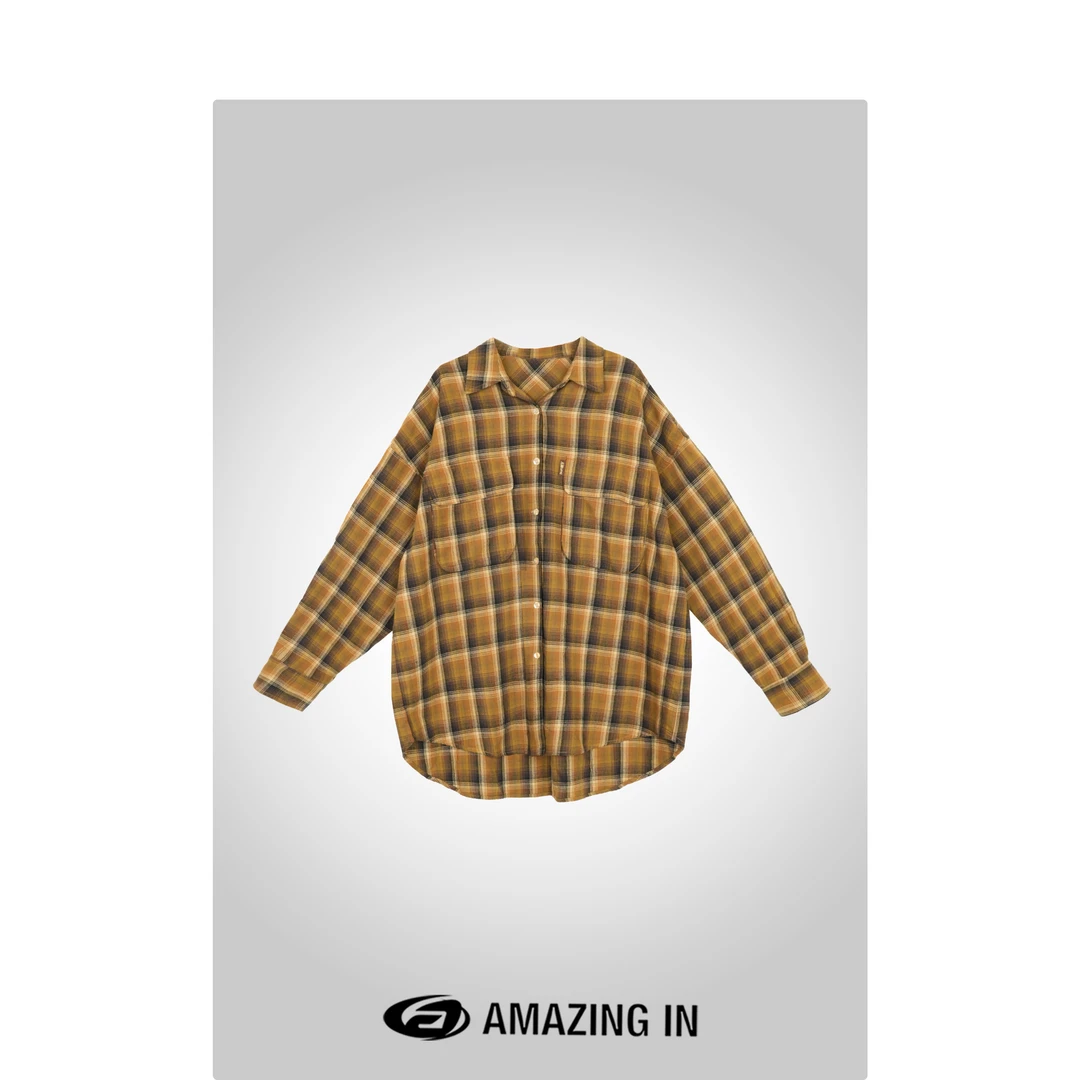 AMAZING IN | 1oo%棉 | 时尚复古廓型格纹衬衫 A241211-LFJ-28384