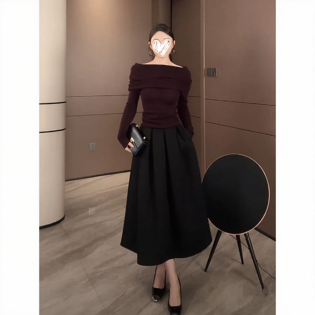 心动时刻～秋季一字肩针织高级显瘦打底上衣XMZH9599