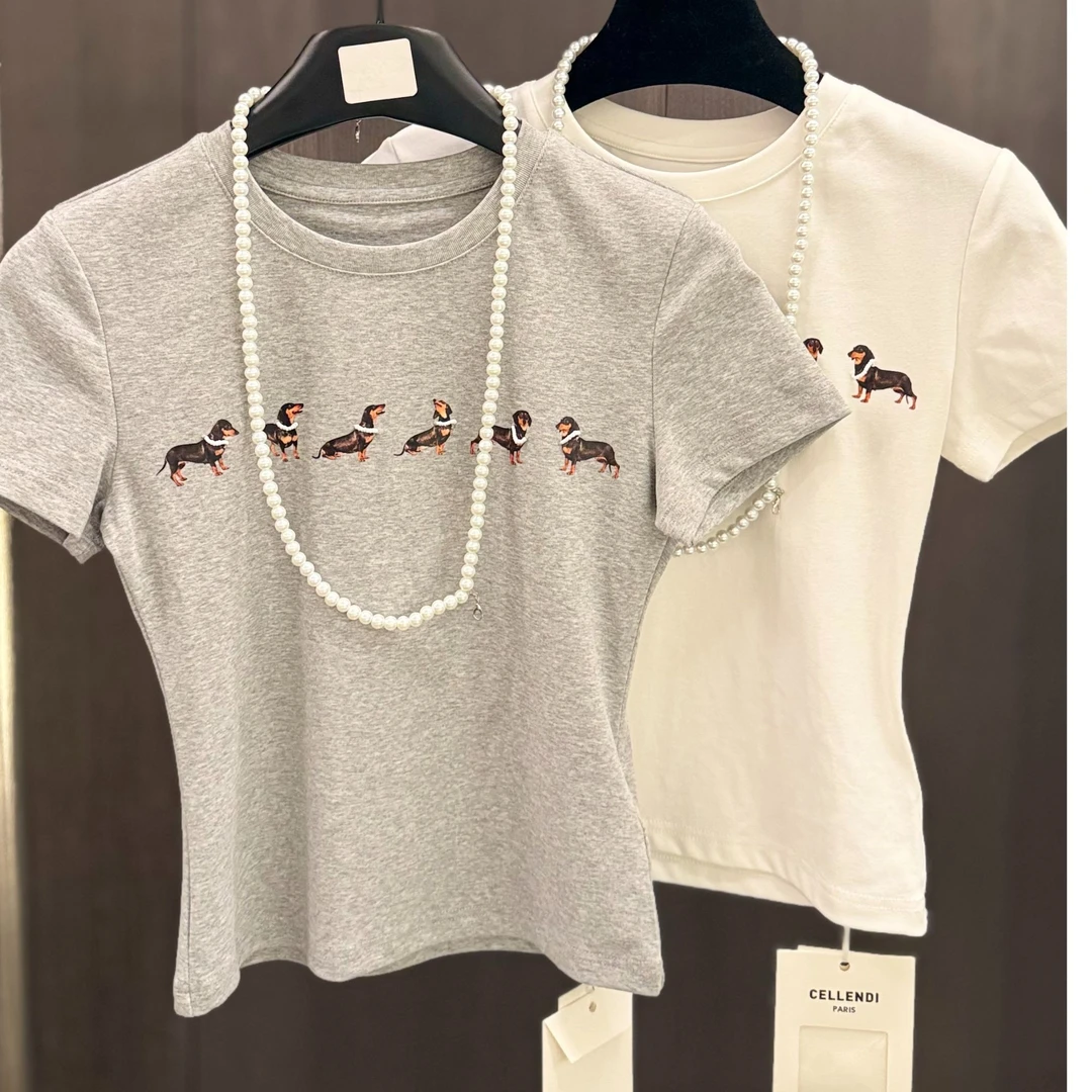 25S新款小狗项链T恤!明星同款!原厂订单!