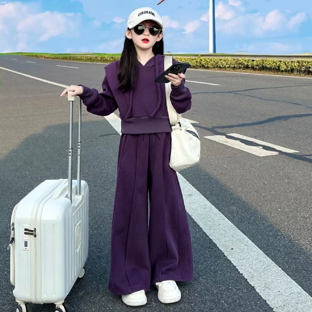 女童春秋卫衣套装2025新款洋气时髦大童春季6-12岁儿童休闲阔腿裤