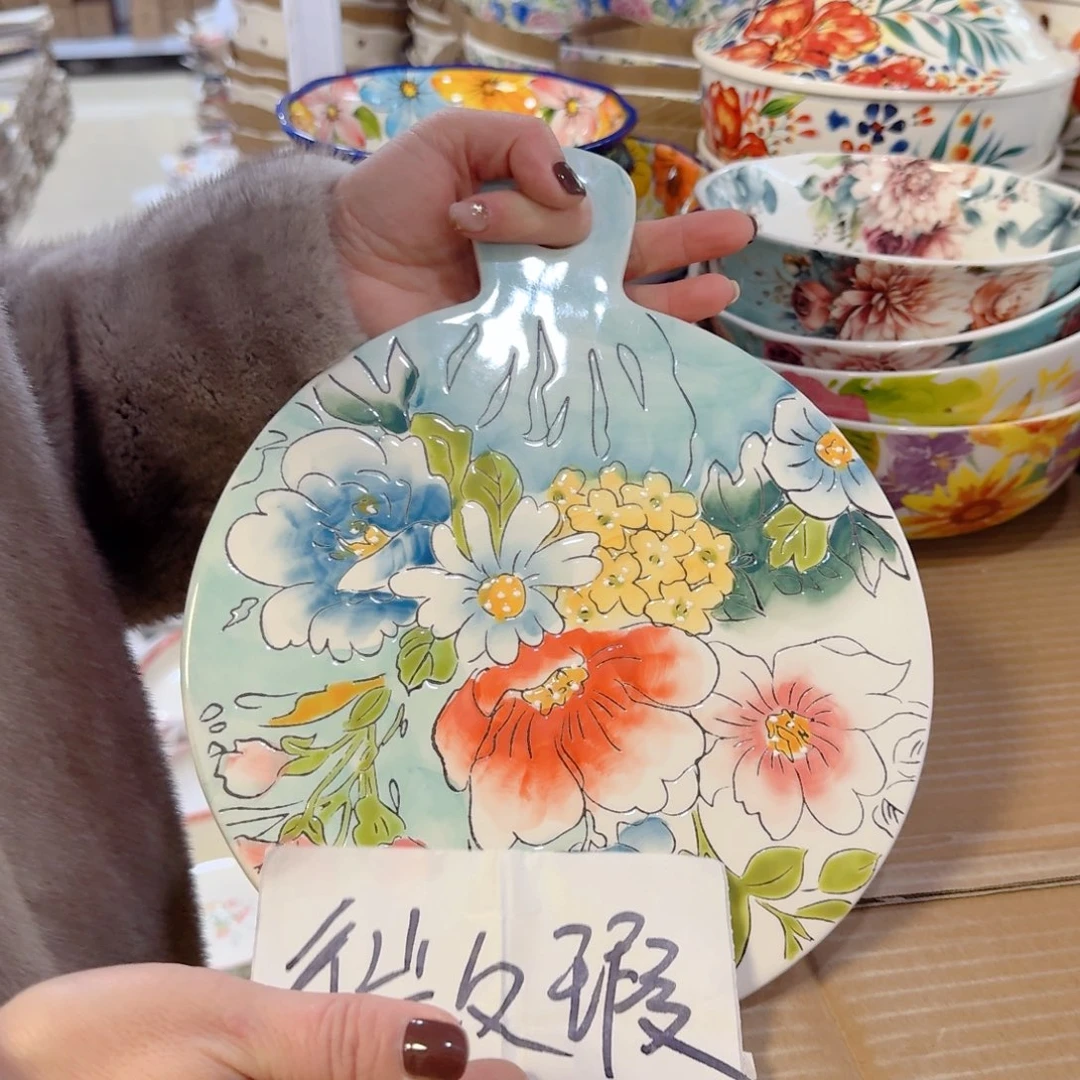 瓷微瑕爱沙圆形面包板一只