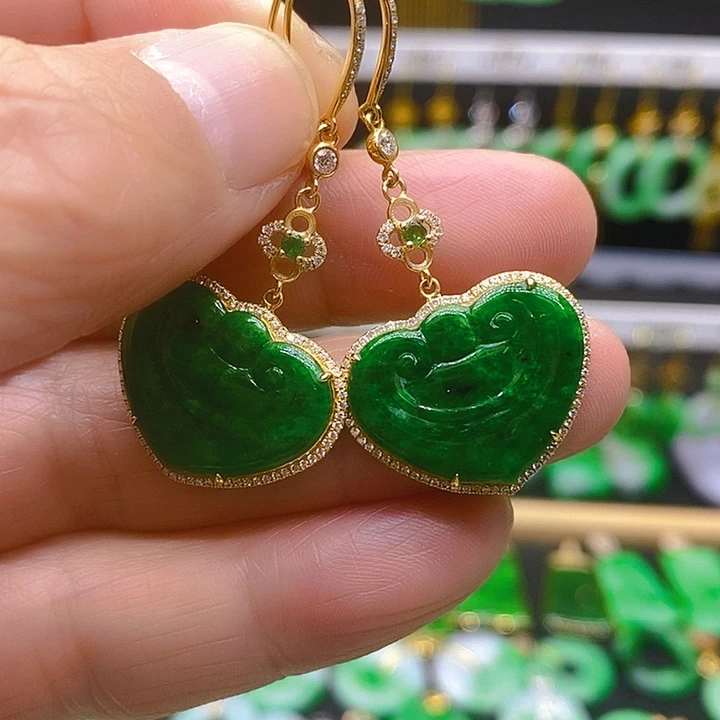 翡翠耳饰18K金镶嵌耳坠