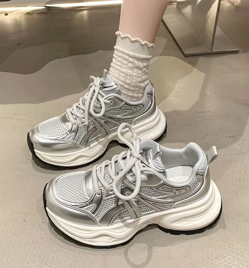 爆款厚底老爹鞋女2025秋冬新款松糕双网透气时尚内增高运动休闲鞋