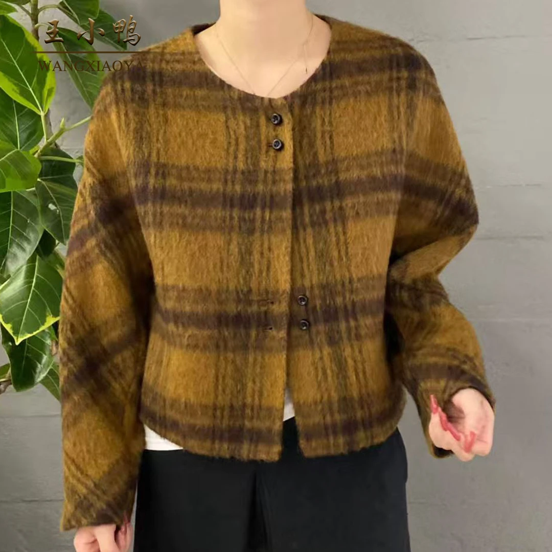 王小鸭2025秋冬新款高端显瘦毛呢外套女双面呢绵羊毛山羊绒外套女