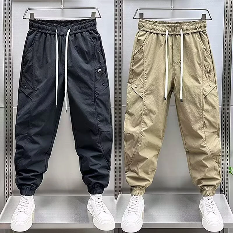 春夏薄款男士秋季休闲裤松紧腰束脚哈伦裤百搭时尚痞帅工装裤子男