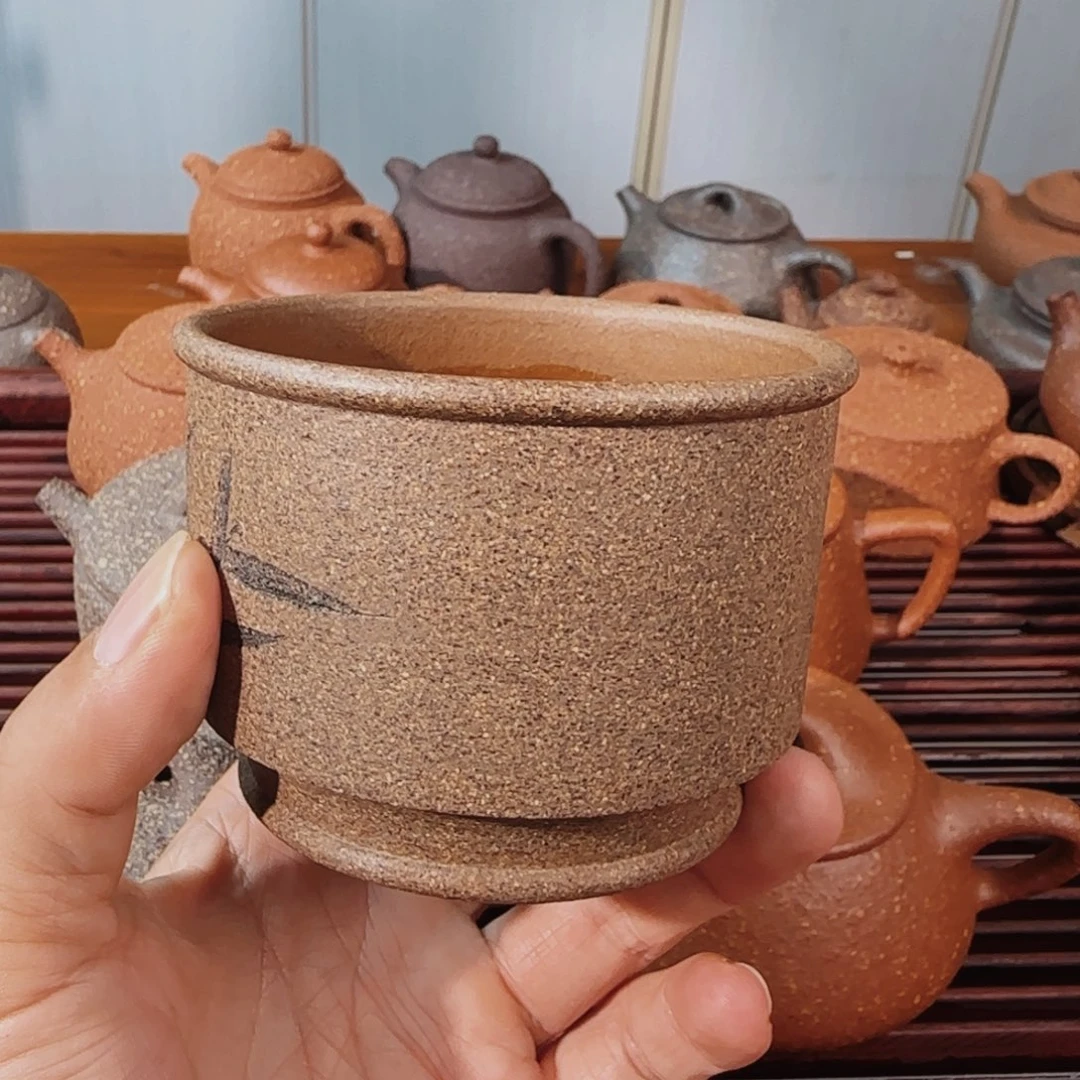 茶壶紫砂四十目段泥刻绘主人杯200cc