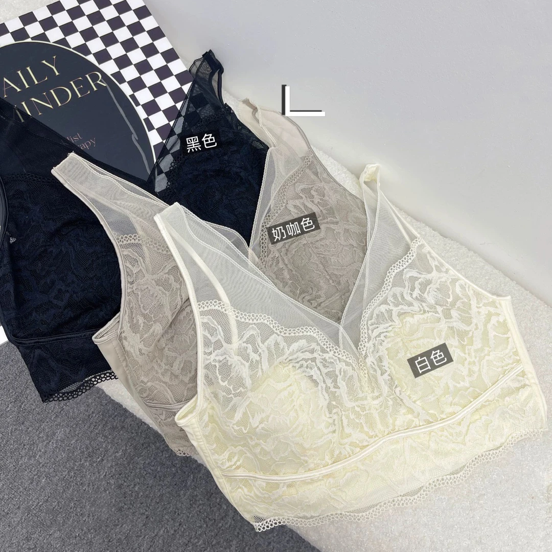 欧货法式蕾丝文胸网纱美背透气内衣固定杯无钢圈舒适内搭