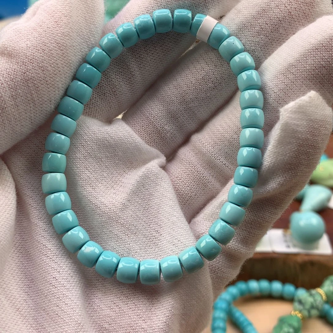 绿松石未镶嵌珠宝奇石高瓷天空蓝直切手串5.6mm