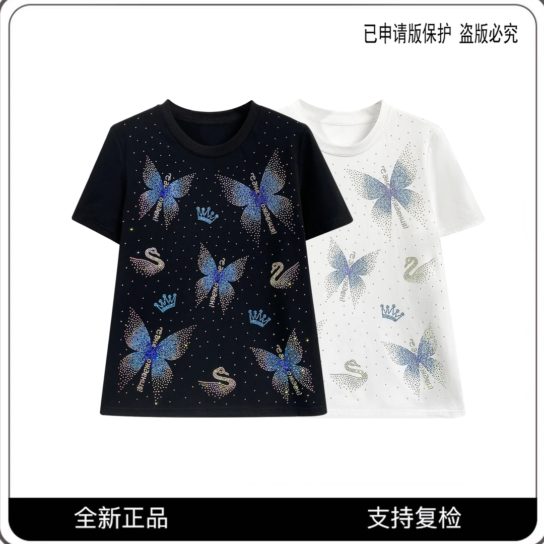 【微姐专属】68092#重工蝴蝶烫钻T恤2025春夏百搭个性潮流上衣