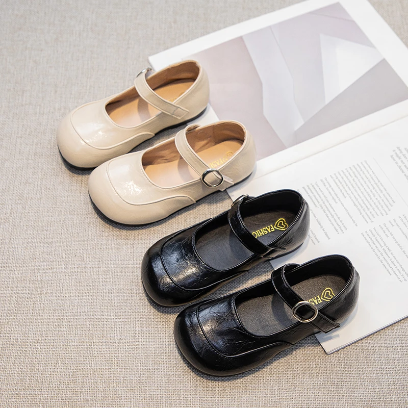 女童时尚皮鞋2025春季新款简约公主鞋韩版豆豆鞋宝宝洋气百搭单鞋