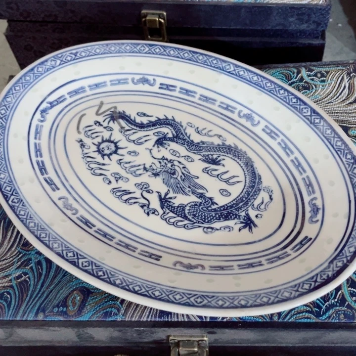 青花玲珑老玲珑大鱼盘