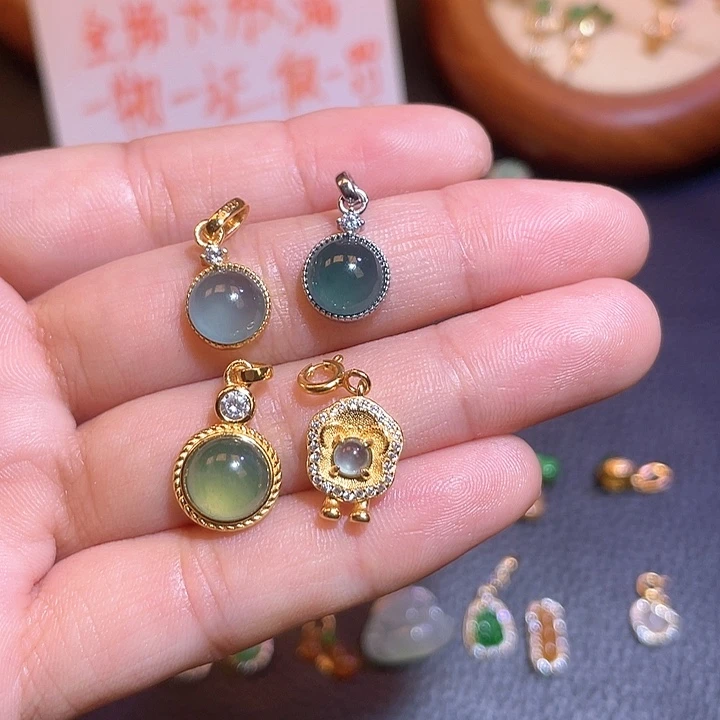 琳***酱翡翠银S925镶嵌吊坠(不含链)天然翡翠