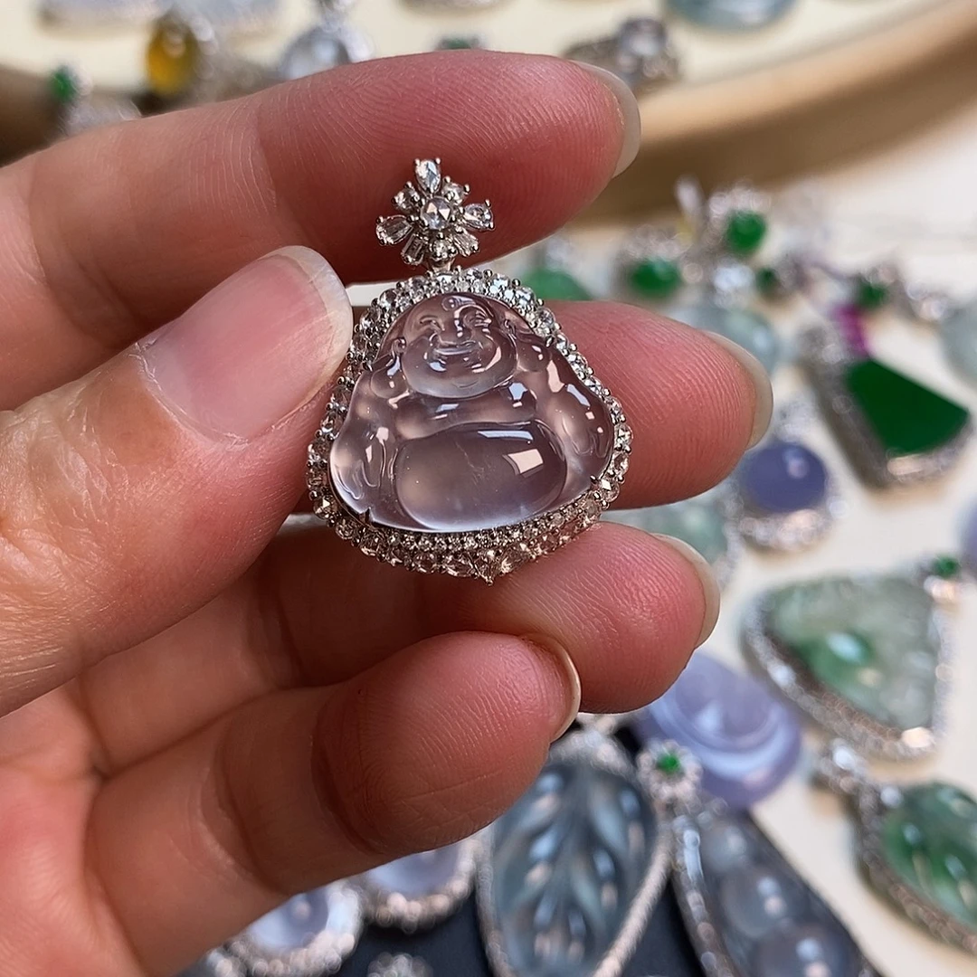 翡翠18K金镶嵌吊坠(不含链)佛公