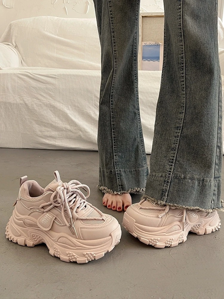 啄木鸟欧洲站显脚小厚底老爹鞋女夏季增高2025新款爆款休闲运动鞋