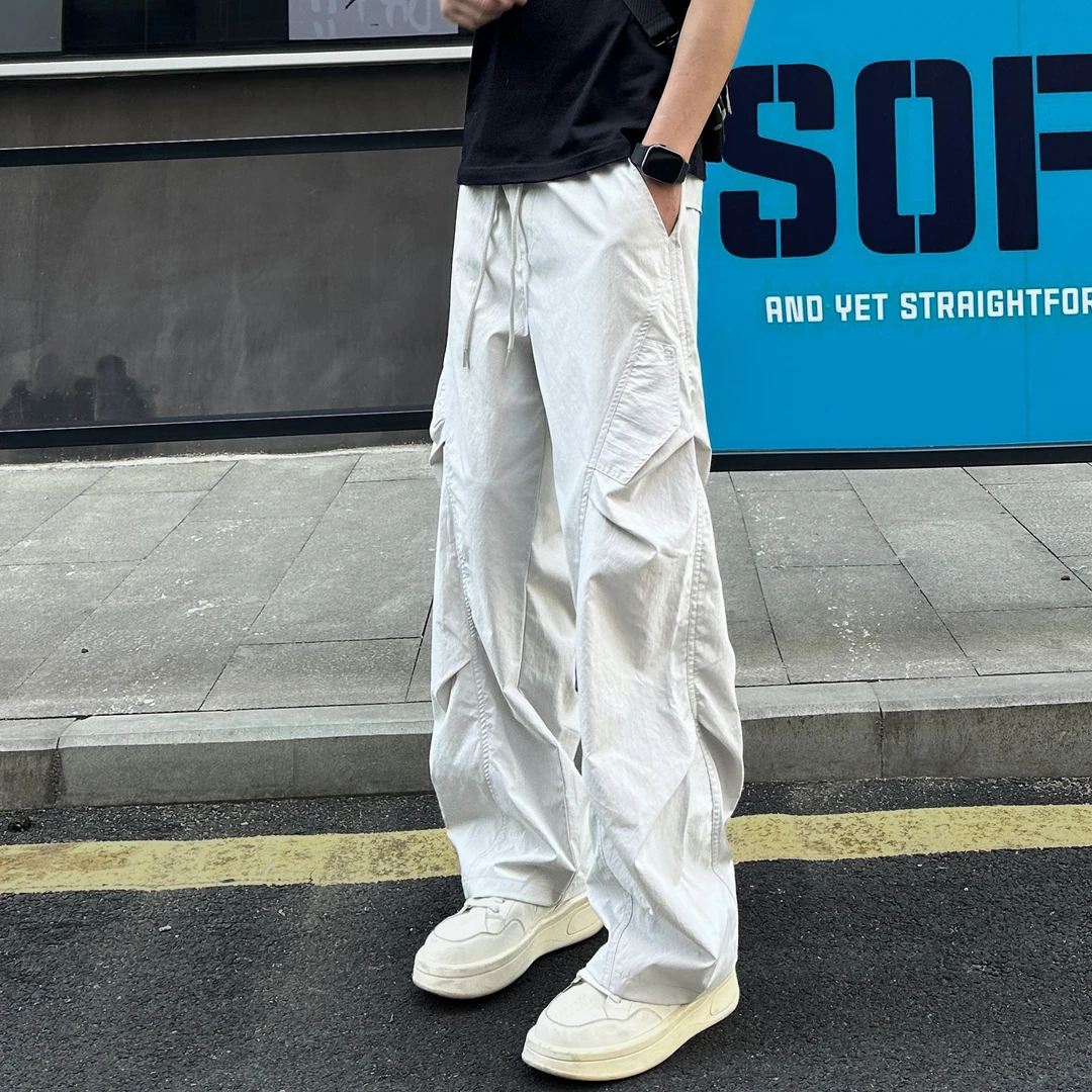 QUALCOMM美式皱感潮流户外速干工装裤男女同款夏季薄款直筒休闲裤