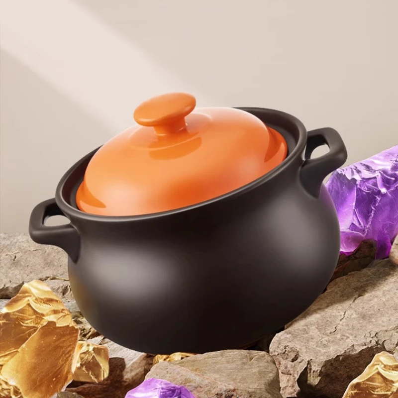红杜鹃5.5L橙盖大肚锅砂锅高温炖锅明火通用燃气不溢锅