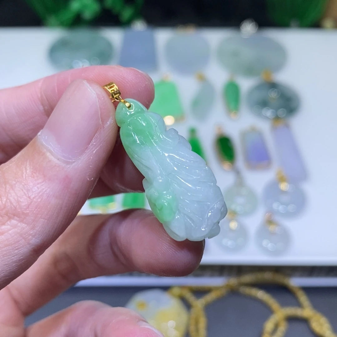 翡翠18K金镶嵌吊坠(不含链)