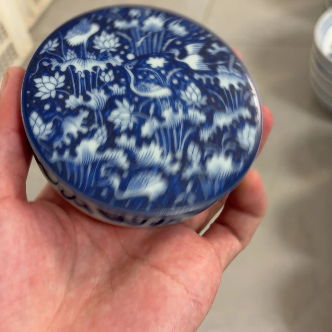 摆件青花一路连科盖置