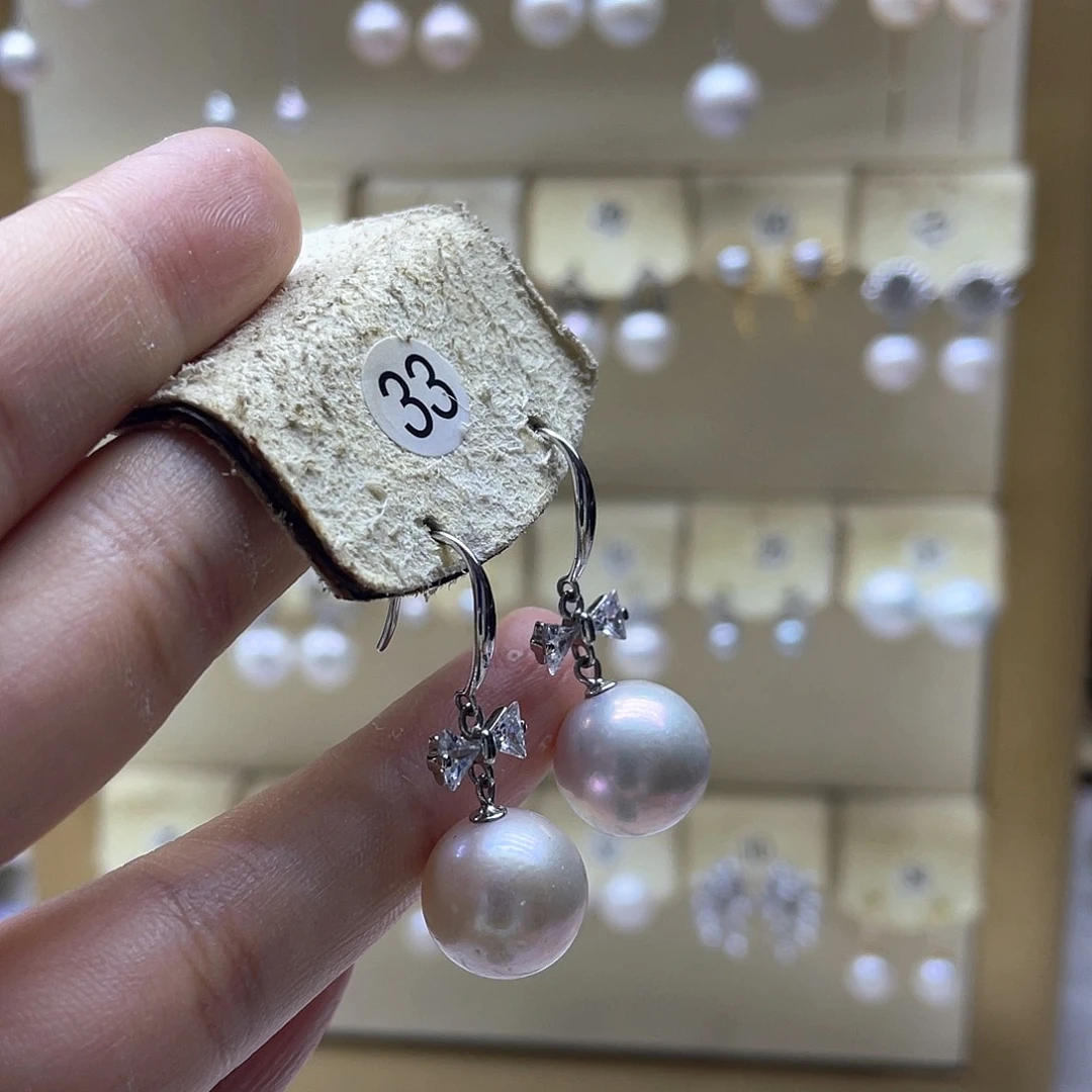 银S925镶嵌耳饰淡水珍珠