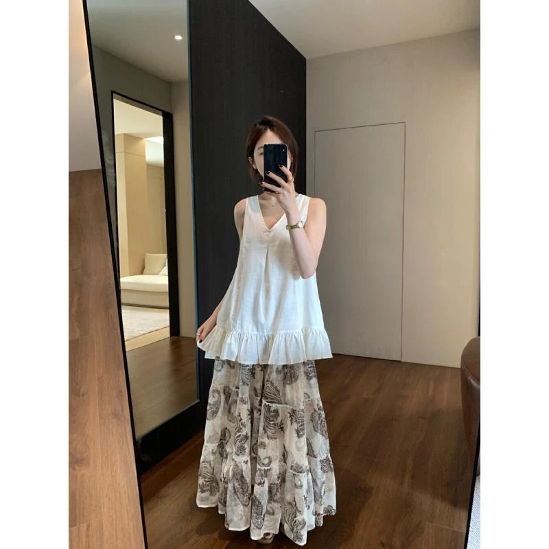 JIAHUI 夏日穿搭套装高级感气质吊带背心女夏季裙子半身裙两件套