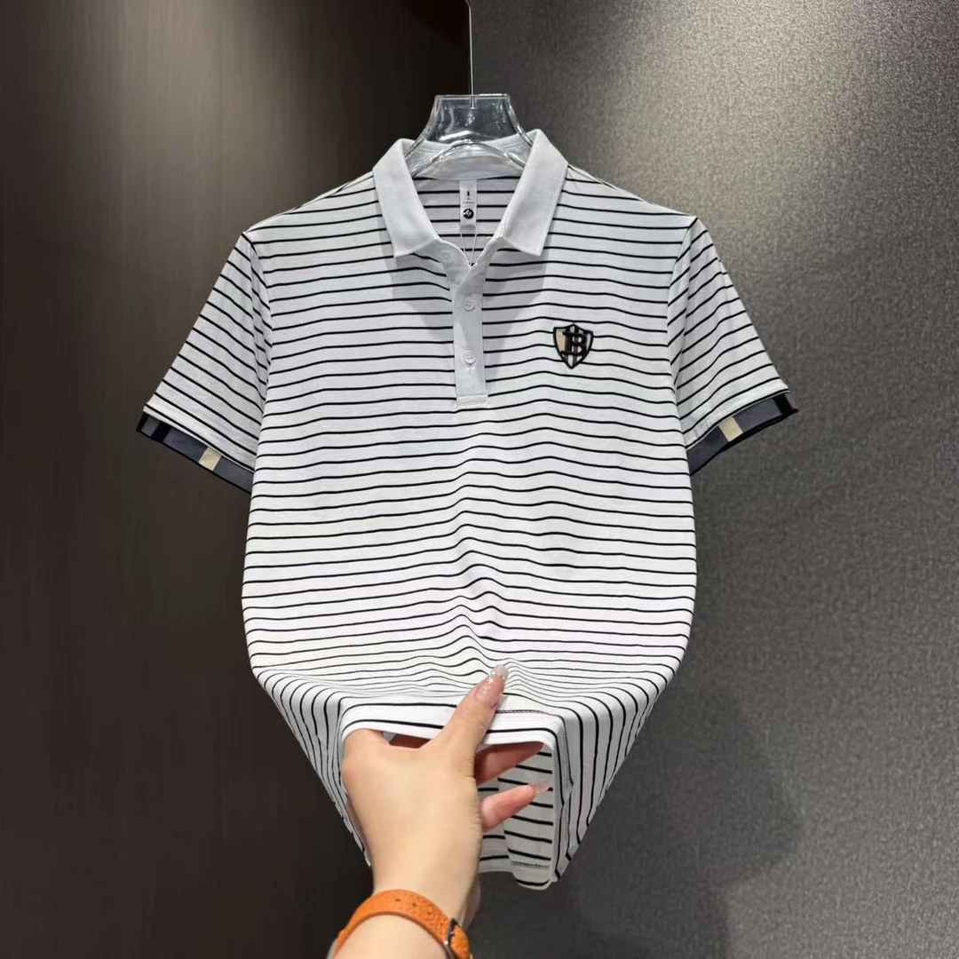 2025夏季新款透气薄款男士时尚条纹polo短袖2263