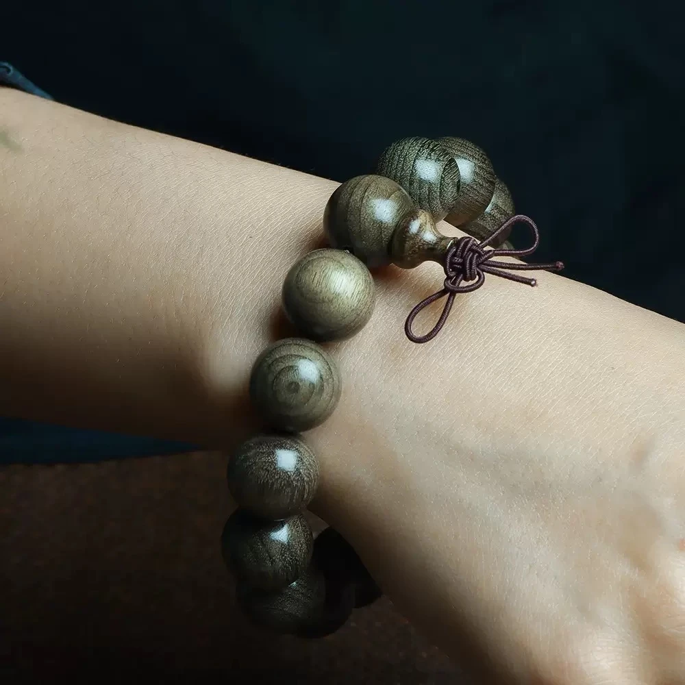 老料金丝楠圆珠单圈小孔阴沉金丝楠盘玩手串