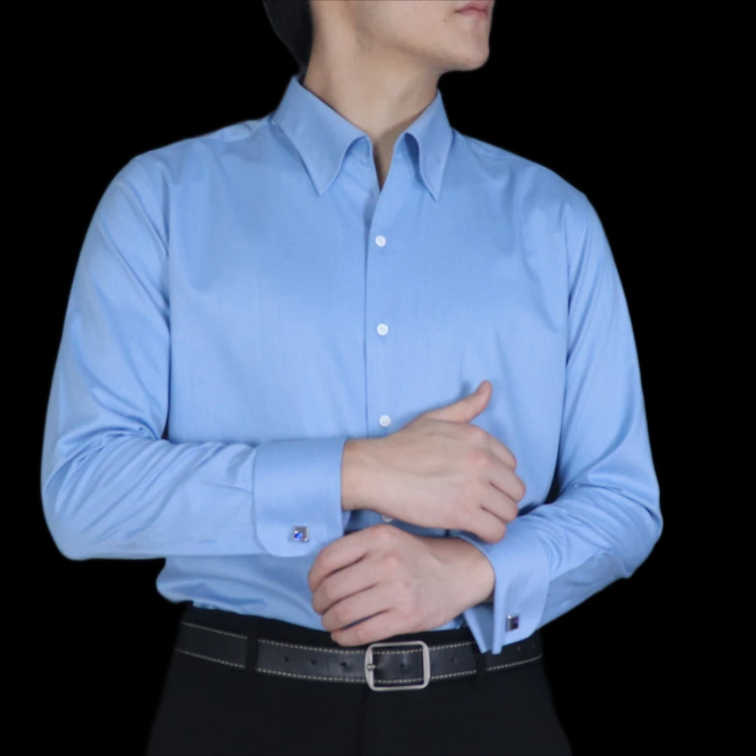 一体领暗扣法式袖口长袖衬衫男士衬衣休闲休闲时尚新男士长袖衬衫