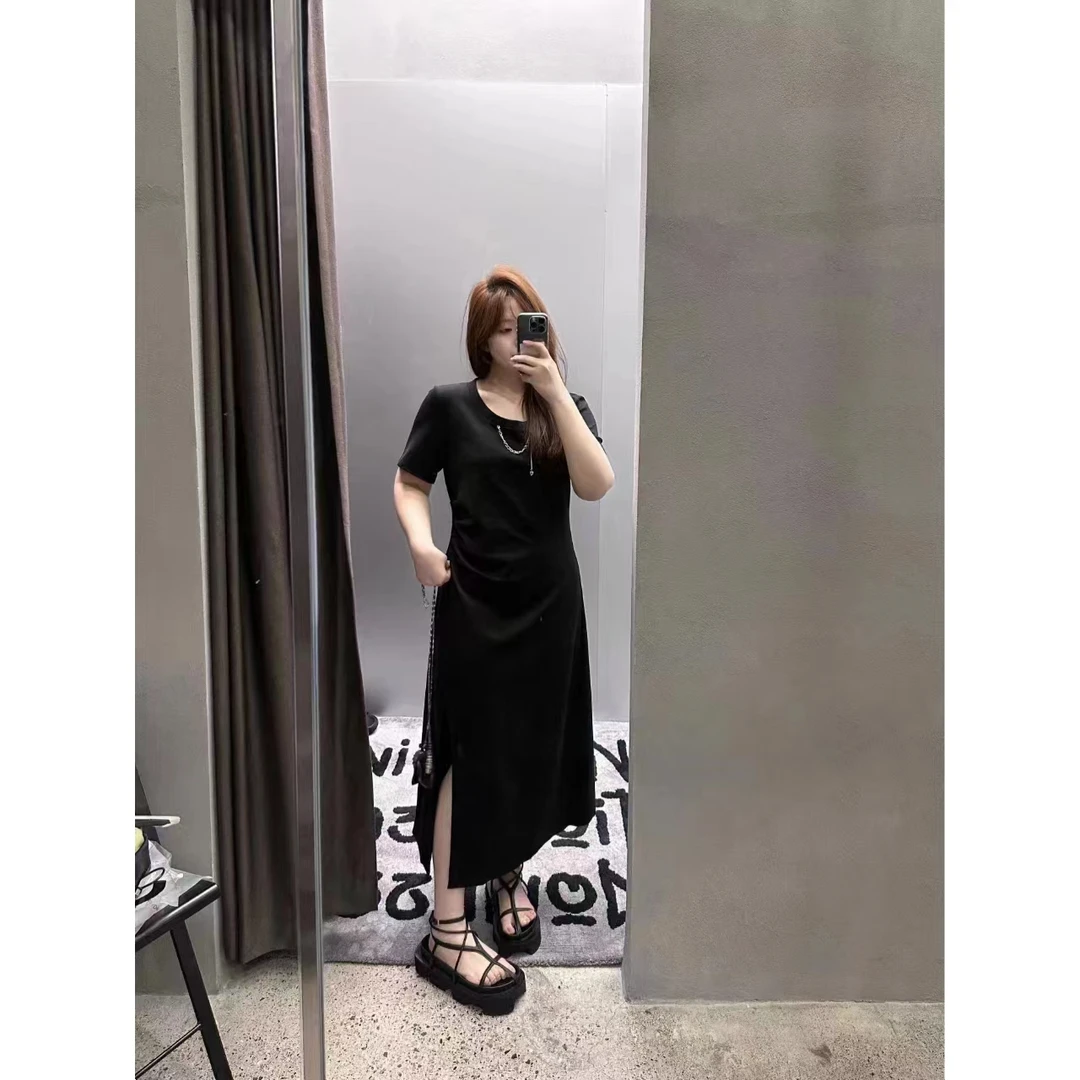 晶咕 【沉浸周末】简约链条长短版T恤连衣裙气质夏季显瘦修身