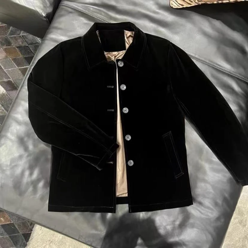 灏吉弧春秋高端翻领外套男士网红同款修身夹克痞帅潮