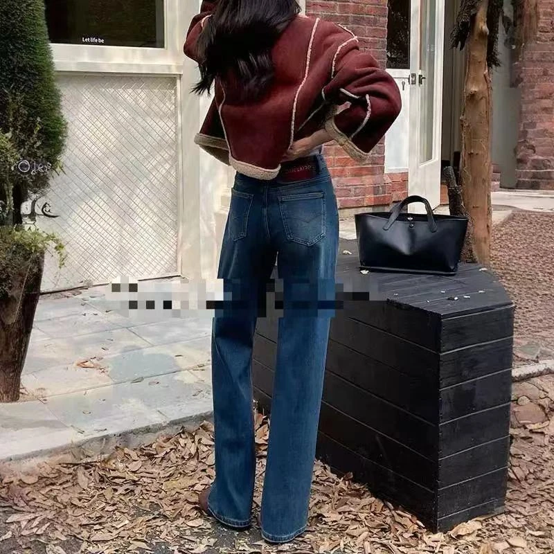 993牛仔裤女冬新款直筒裤时尚显瘦高腰直筒裤-妮