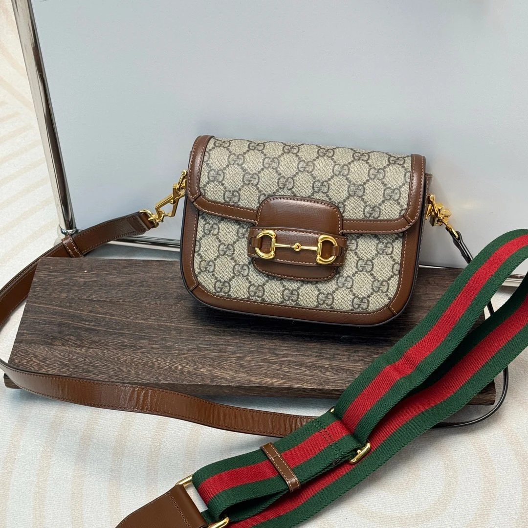 95新 GUCCI/古驰 Gucci 老花 红绿宽肩带 1955mini/620551421