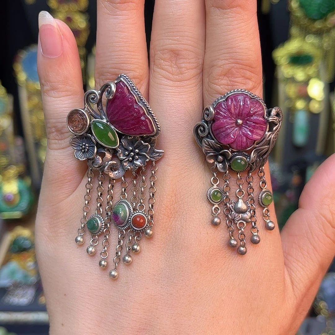 红宝石戒指银S925镶嵌任选一个