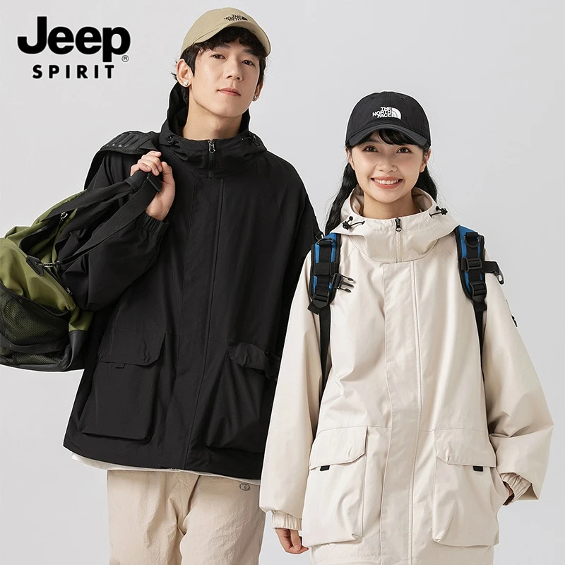 JEEPSPIRIT吉普拉链春秋季防泼水山系情侣夹克防风工装运动极简风