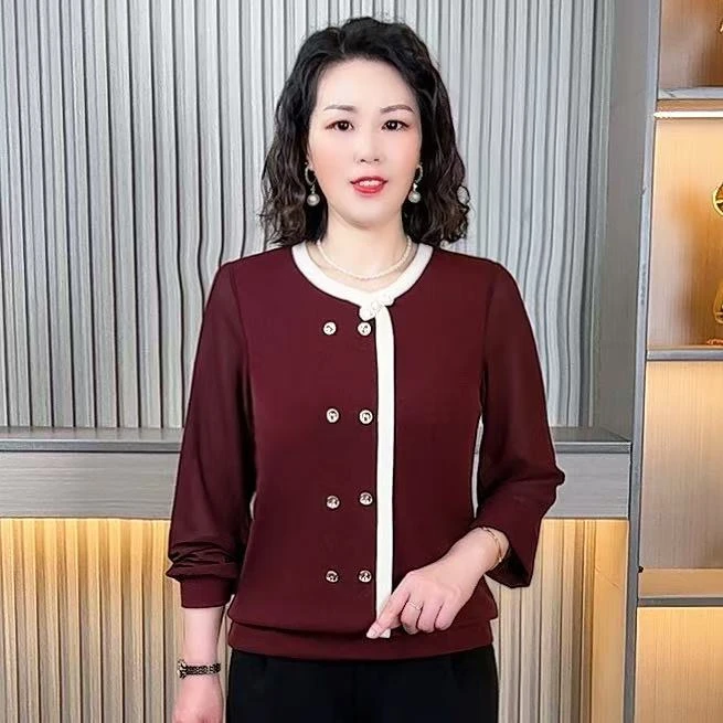 春款法式小香风气质妈妈装时尚洋气大码显瘦春秋轻奢长袖打底衫女