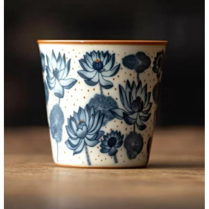 （旗舰号）汝窑蘗卮荦每步步生莲-平口杯(大号)