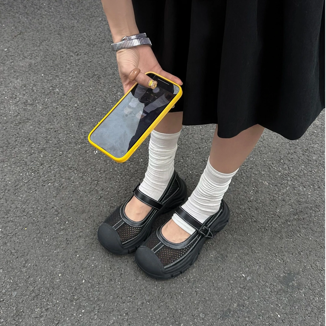 G306-2 SGIRLTWTW夏季减龄机能风一字带浅口厚底增高玛丽珍运动鞋