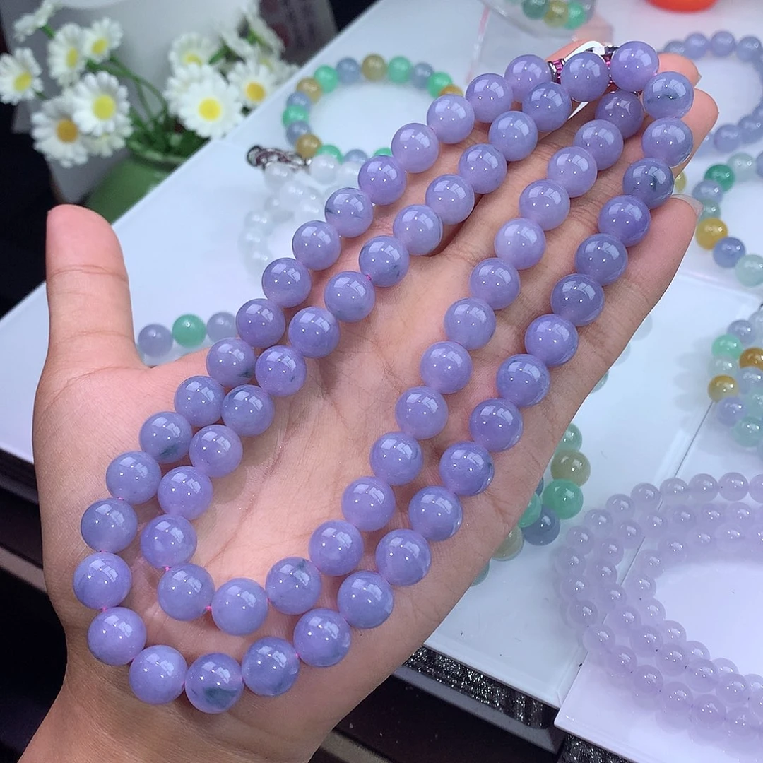 翡翠未镶嵌手链紫罗兰飘花项链