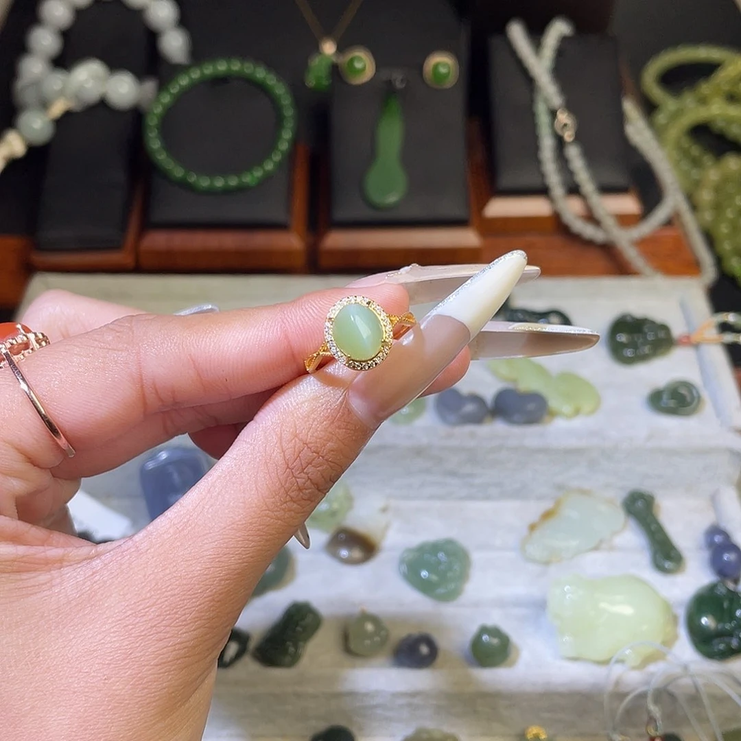 银S925镶嵌戒指和田玉